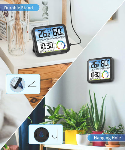 VOCOO Digital Indoor Room Thermometer - 5.8'' Extra Large Display Temperature Humidity Sensor with Accurate Temp Humidity Gauge Monitor, Calibration, Max & Min Records, Comfort, Backlit, Date & Clock