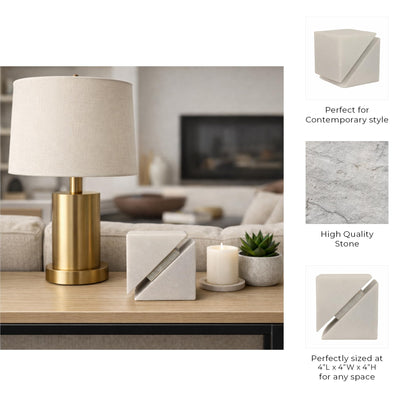 White Marble Sculpture Cube – Accessories for Room Styling and Layering – Shelf, Desk, or Console Placement – Modern Geometric Design Accent for Contemporary Spaces, Home Decor – 4", White Finish