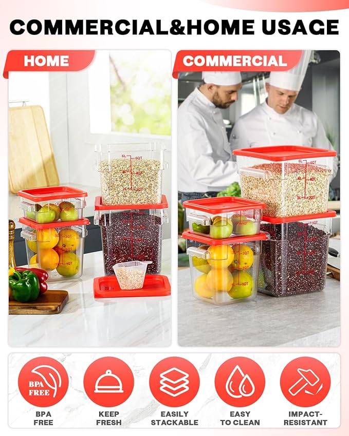 2QT NSF Food Storage Containers: 2 PCS Commercial Clear Square Food Storage
