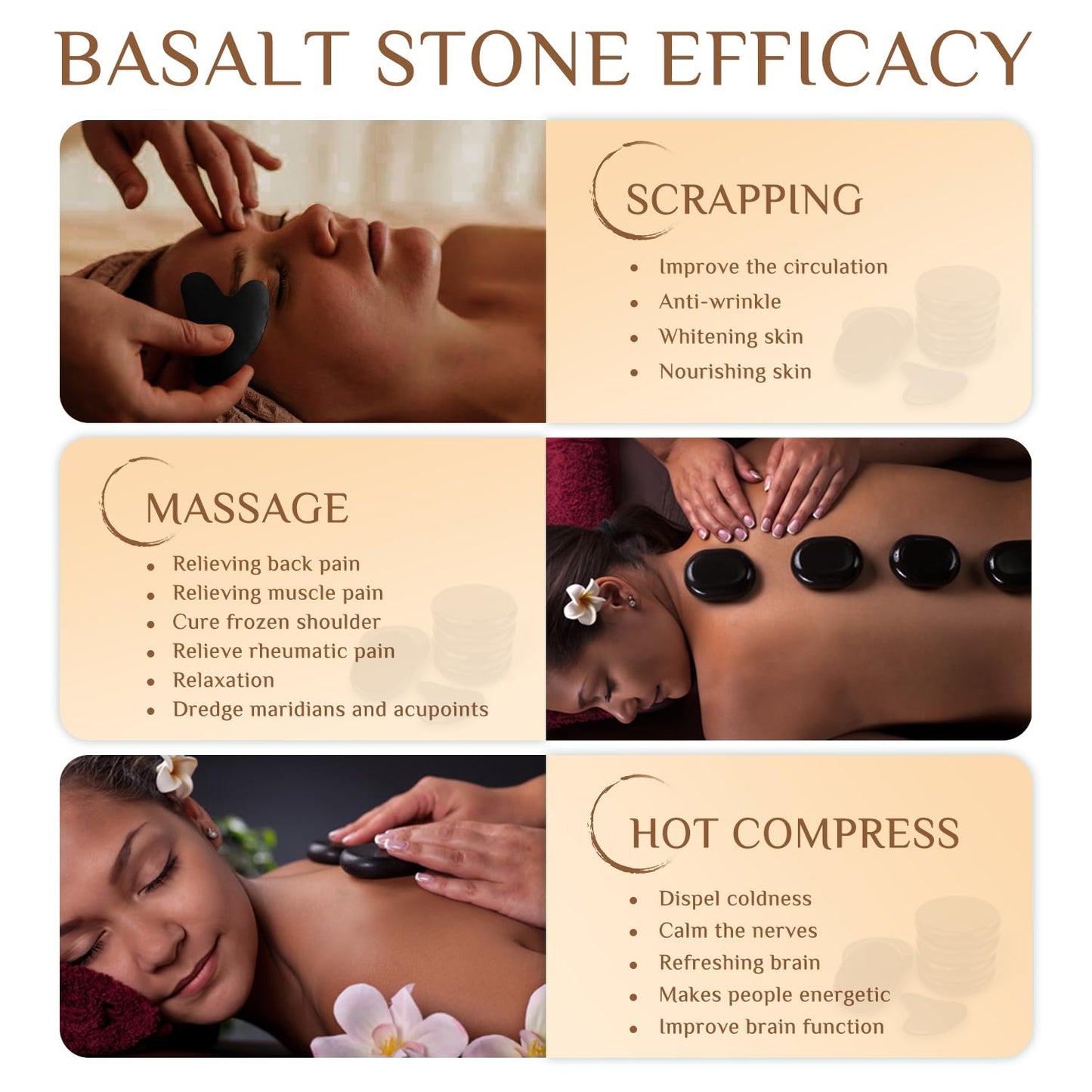 HDYAR 7 Pieces Hot Stones Massage Set - 6 Large Oval Massage Stones for Body Massage and 1 Heart-Shaped Basalt Stone Gua Sha Tool for Face Hot Rocks for Home Spa, Relaxing, Pain Relief