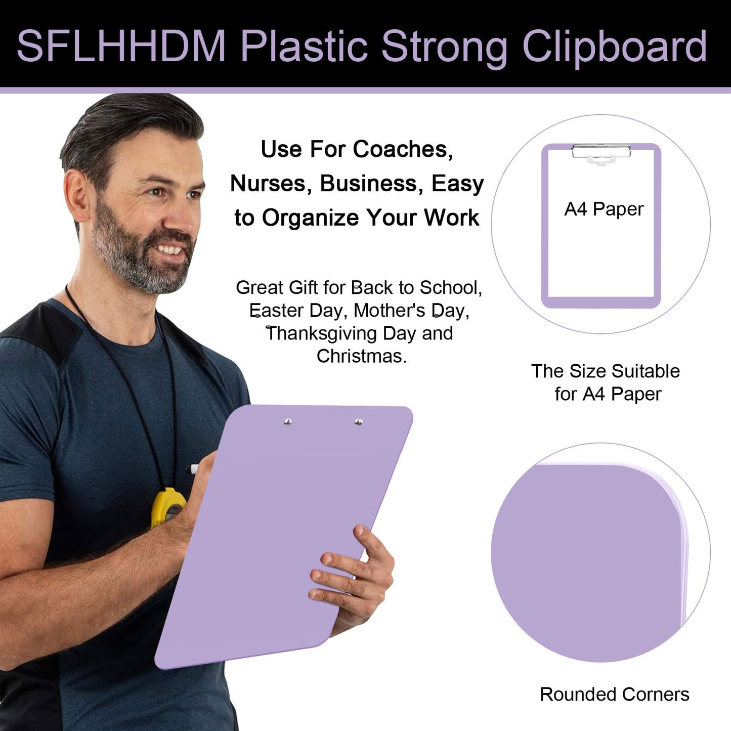 1 PCS A4 Clipboards,Plastic Clipboard with Pen Holder,Clip Boards 8.5x11 with Low Profile Clip,Cute Hanging Clipboard for School Office Supplies Clipboards for Kids,Portable ClipBoard for Nurse-Purple