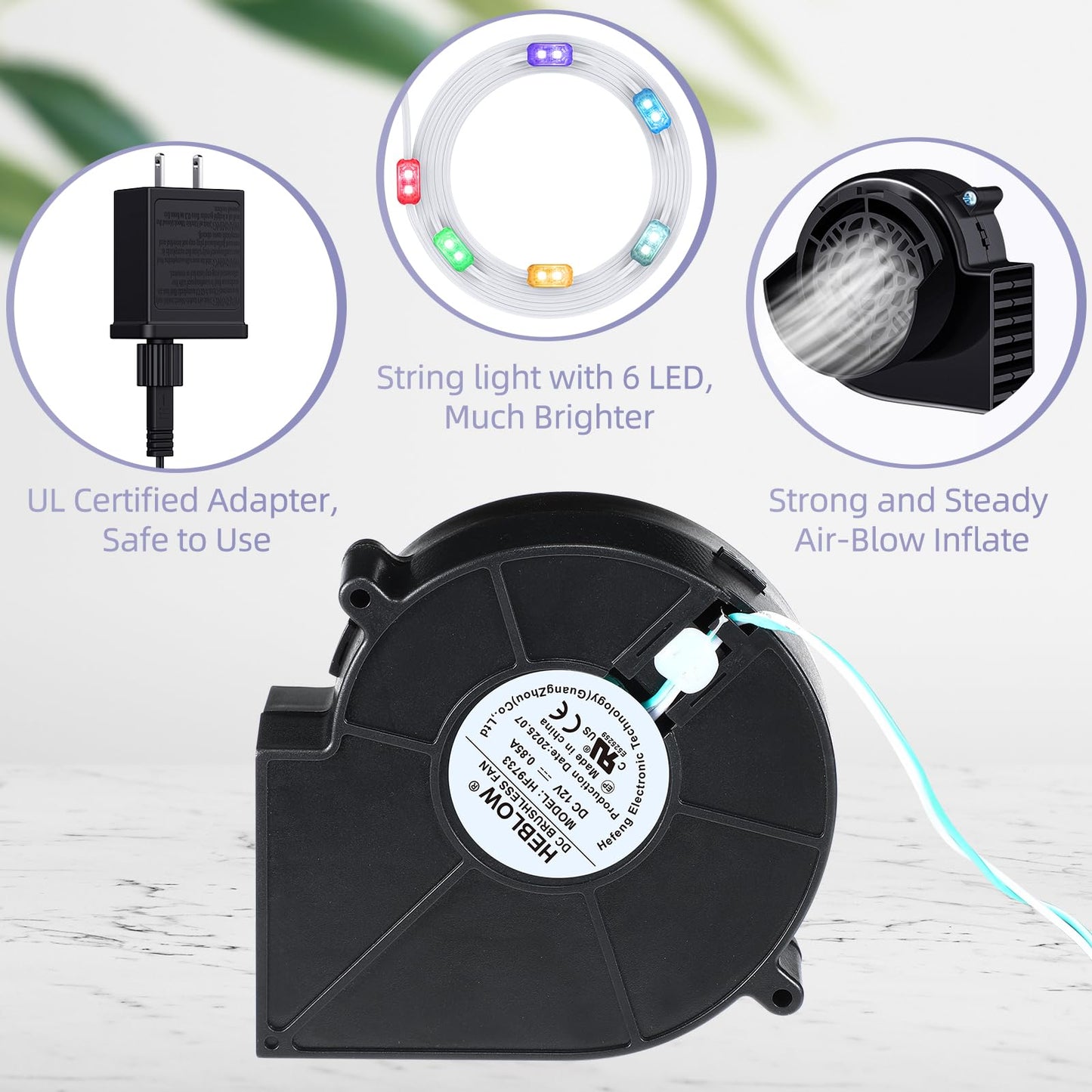 Saillong Air Blower for Inflatables, Air Fan Blower Replacement Motor for Garden Yard Lawn Inflatable Decor, 1.0A Fan Blower for Halloween Christmas Day Inflatables Decor, 12V/ 1.0A Adapter
