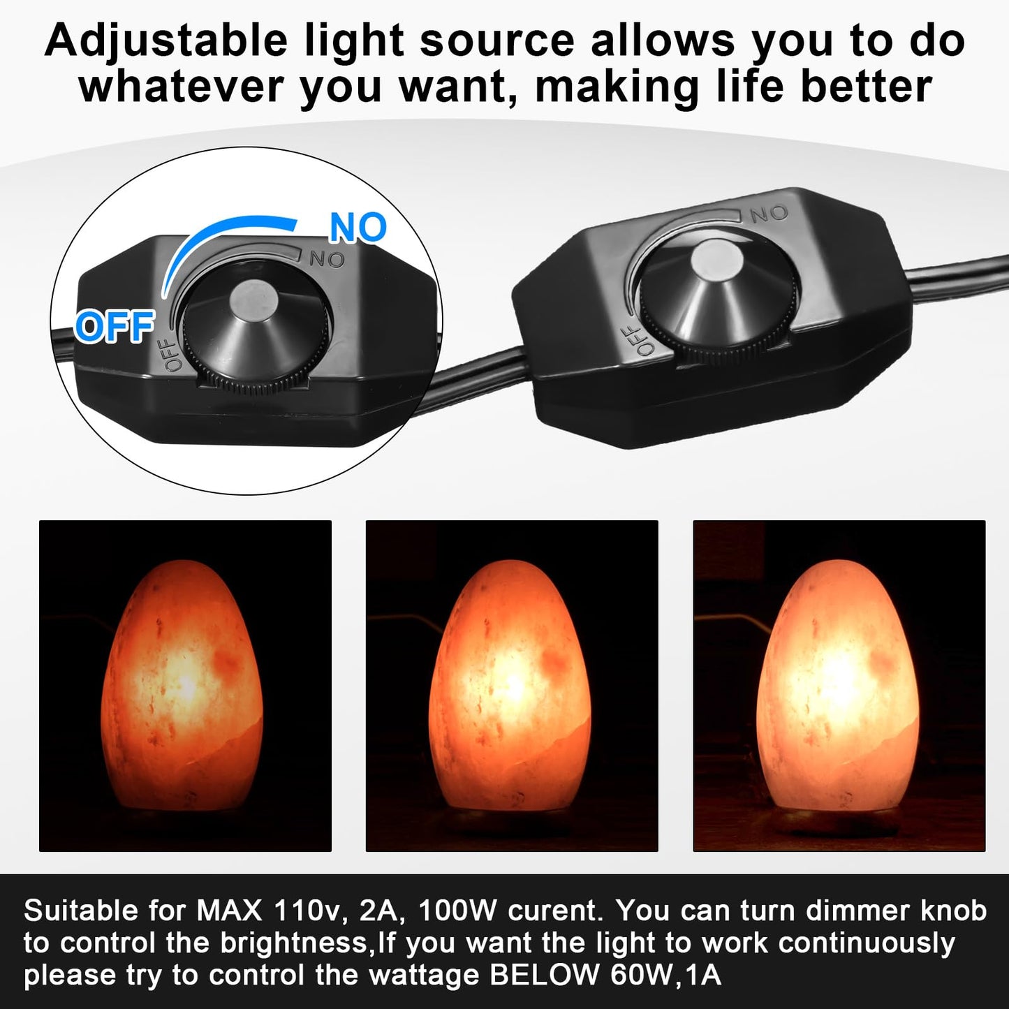 Glooglitter 3 Pack Salt Lamp Cord Replacement 5.9 Feet Original Lamp Dimmer Switch with Cord and Base Assembly for E12 Salt Lamp, Black UL Certification Cord
