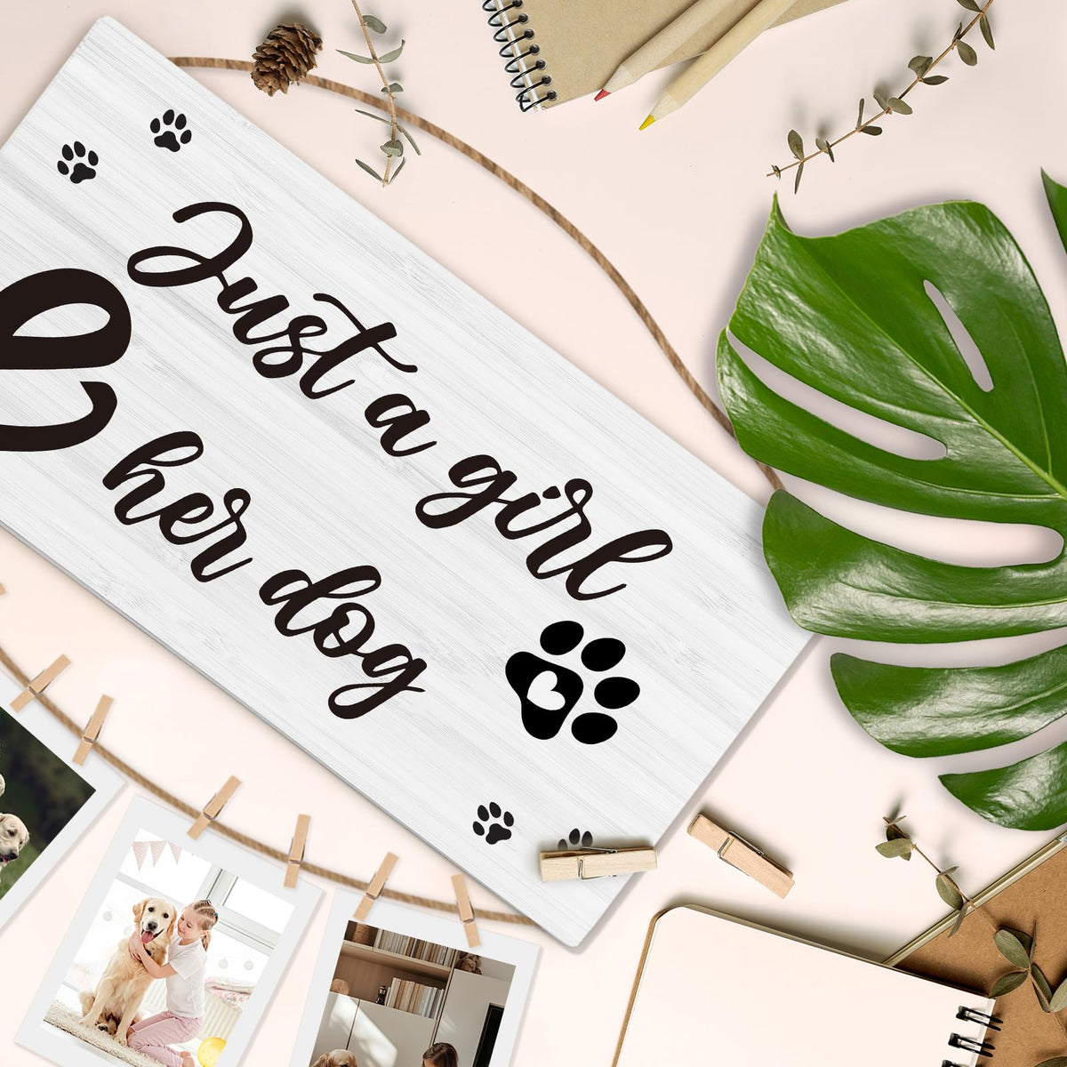 shiviody Dog Picture Frame Photo Holder for Wall, Dog Mom Lovers Owner Gifts for Women, Gifts for Pet Lovers, Just a Girl and Her Dogs Photo Hanging Display Picture Board for Wall Decor