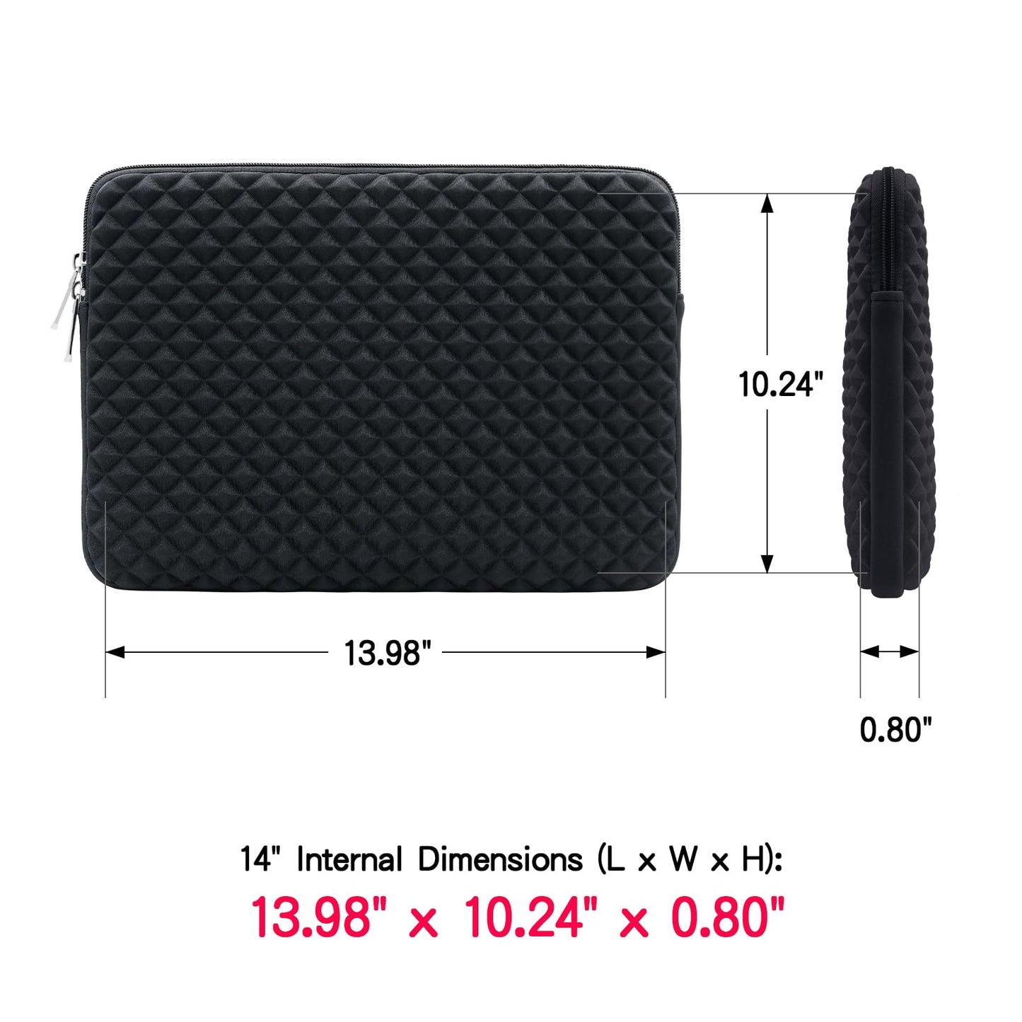 RAINYEAR 14 Inch Laptop Sleeve Diamond Foam Shock Resistant Padded Case Fluffy Lining Protective Zipper Cover Carrying Bag Compatible with 14" Notebook Computer Tablet Chromebook(Black)