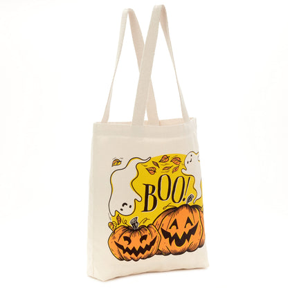 Hallmark 13" Large Halloween Tote Bag (Pumpkins and Ghosts, "Boo!") Reusable Canvas Bag for Trick or Treating, Grocery Shopping and More