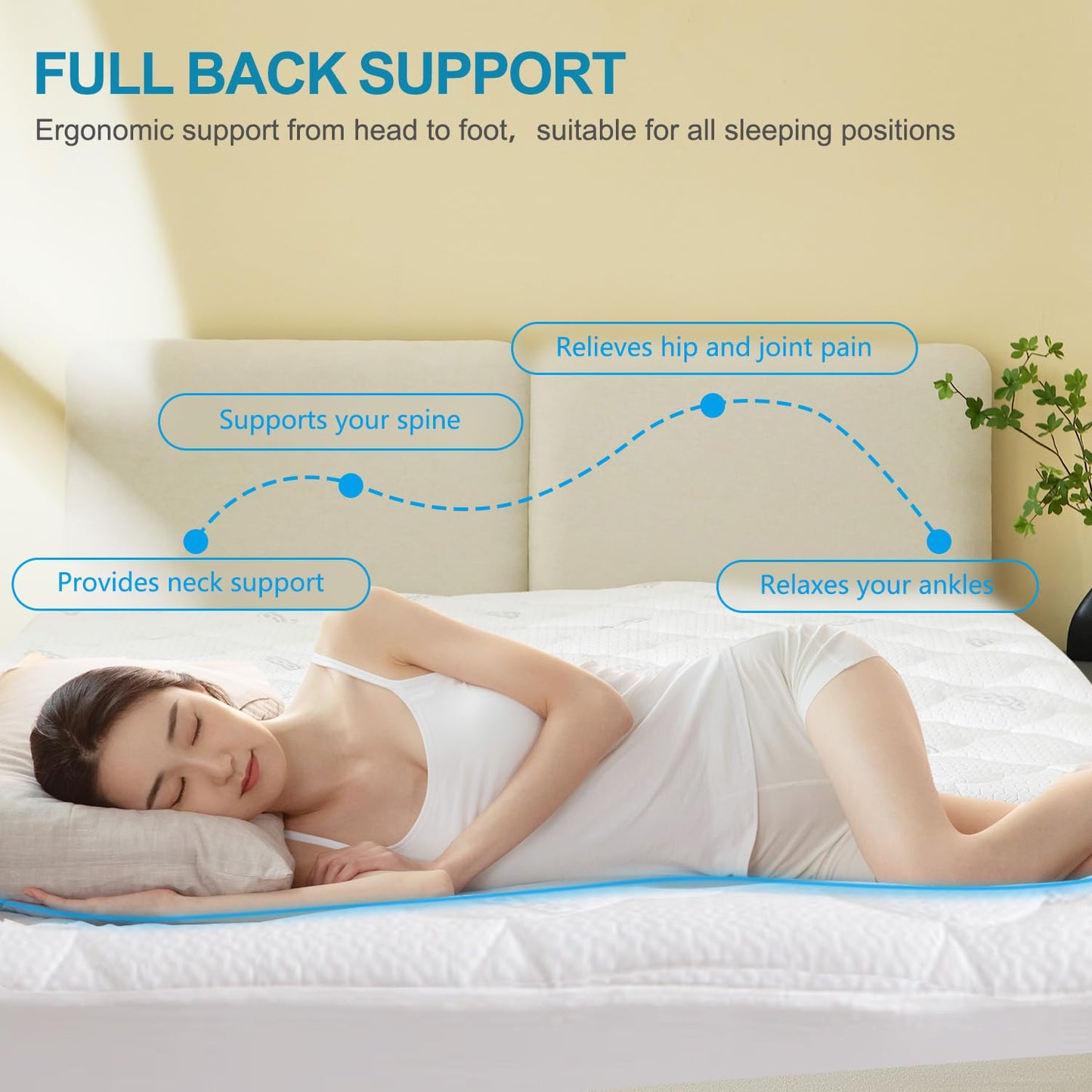 GOLDBOVER Mattress Topper Full, 2 inch Ultra Soft Quilted Fitted Mattress Pad Cooling Mattress Cover with Thin Down Alternative Filling Noiseless & Breathable (8-21”Deep Pocket)