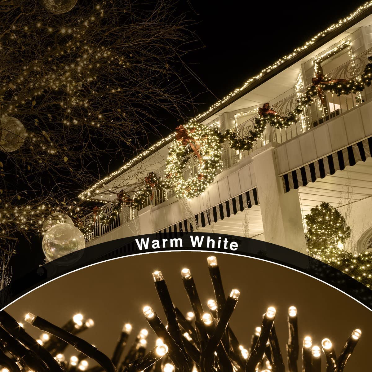 ANSIO® Christmas Lights 1000 LED 12m/39ft Cluster Christmas Tree Lights for Indoor & Outdoor Warm White Decorations Fairy Lights with Timer for Xmas Garden & Party | Mains Powered Green Cable
