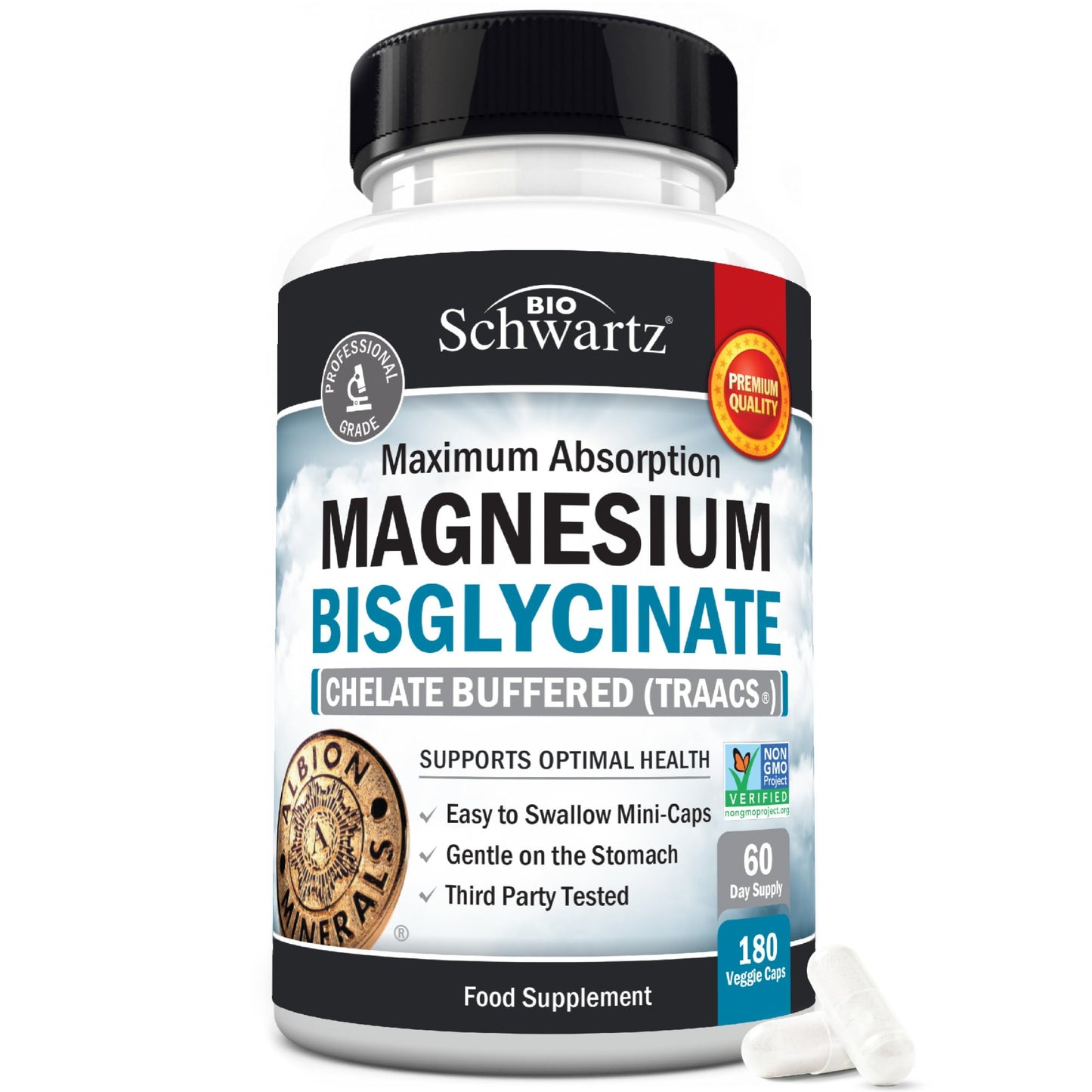 Magnesium Glycinate 400mg - Chelated Bisglycinate for Muscle Recovery & Support - Maximum Absorption & Bioavailability - Magnesium Supplements for Women & Men - Non-GMO - 180ct 2 Month Supply