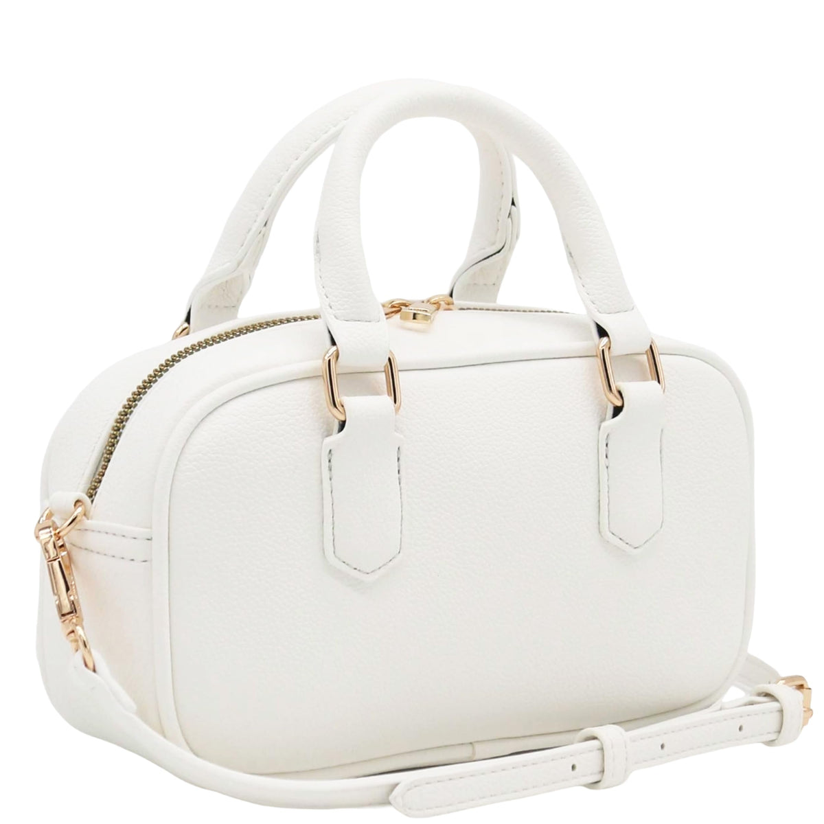 FashionPuzzle Mini PU Leather Satchel Purse Top Handle Crossbody Bag (White)
