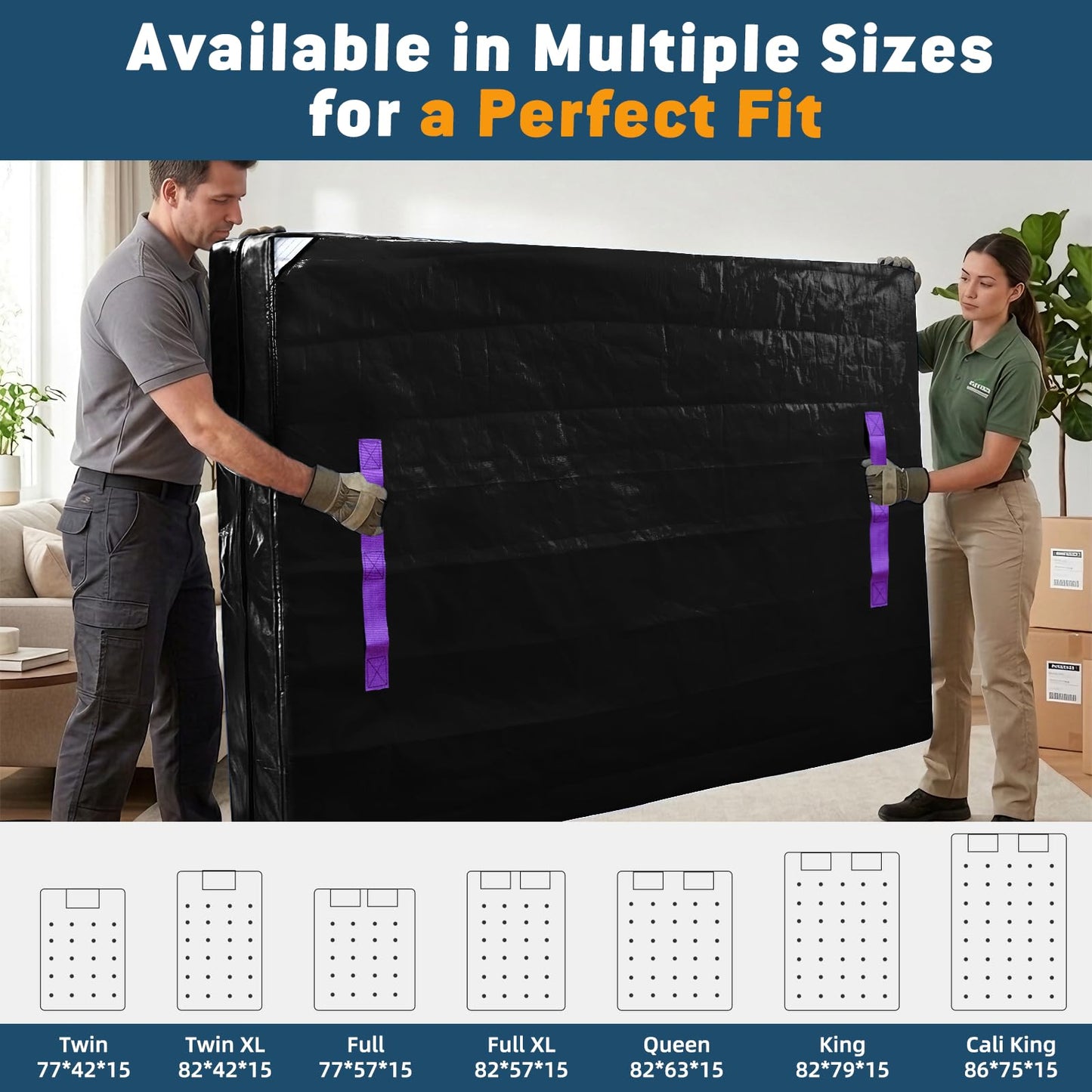 Tarpupu Mattress Bag for Moving Storage Handles Zipper Heavy Duty Twin Mattress Encasement Reusable Waterproof Mattress Cover Protector Moving Dorm Apartment Packing Storage (77"x42"x15" Black)