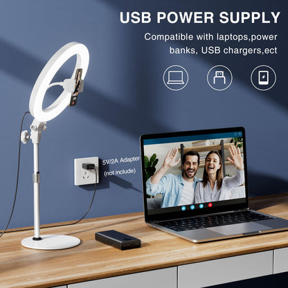 Desk Ring Light with Stand, 10.5'' Selfie Phone Light for Video Recording, Adjustable Circle Ringlight for Computer Laptop Zoom Meeting, Conference Video Calls, Podcast, Streaming, Photography