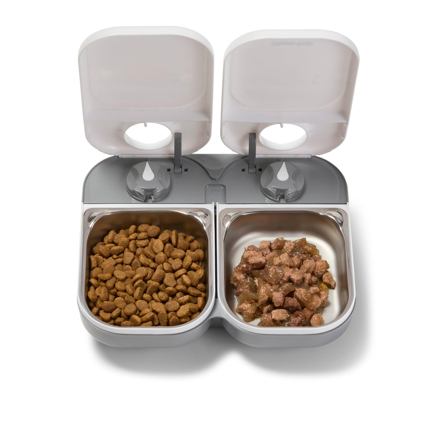 Closer Pets C200 2 Meal Timer-Controlled Automatic Pet Feeder - For Cats and Small Dogs, Wet or Dry Food, Stainless Steel Bowl Inserts and Ice Pack, up to 400 g Each, White