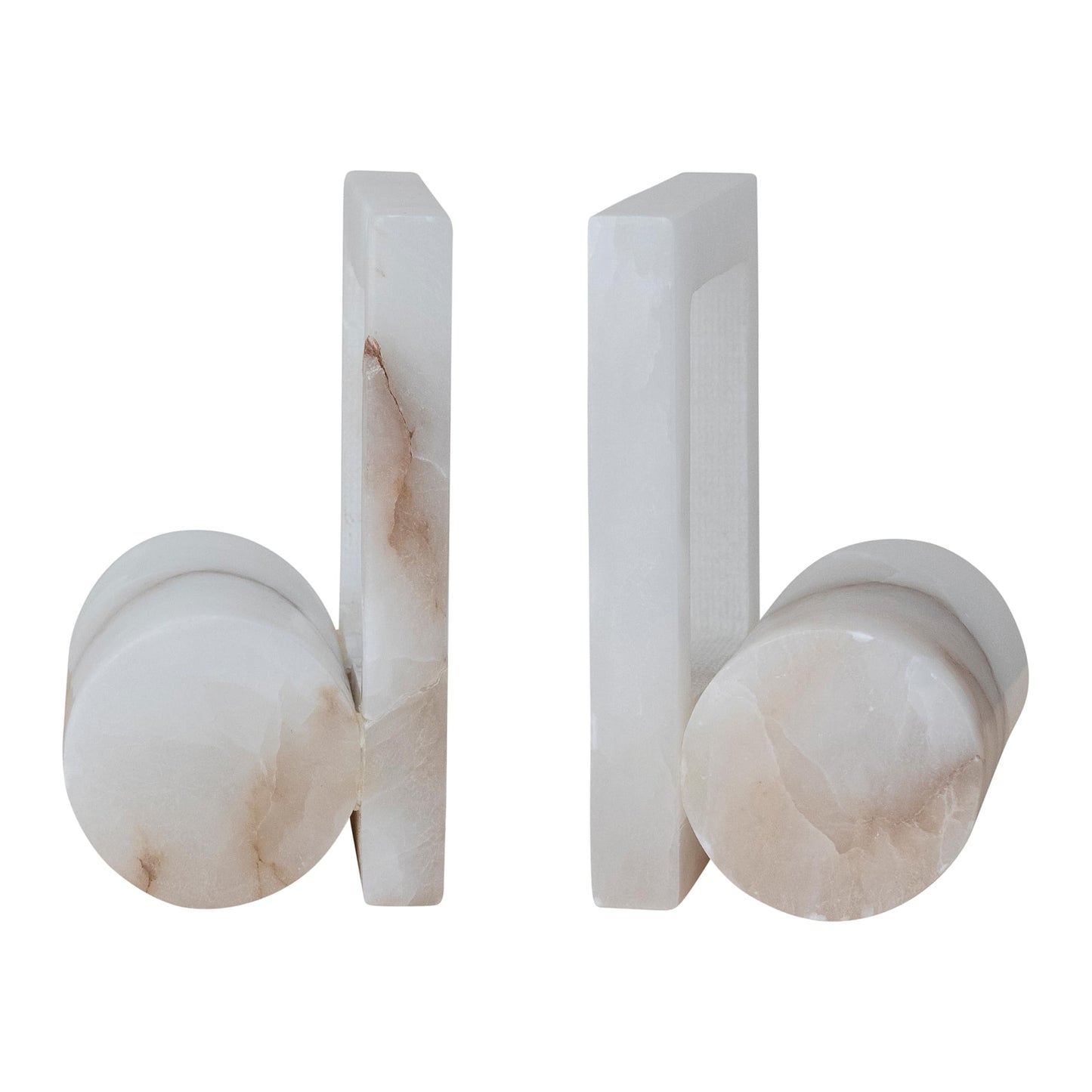 Creative Co-Op 2-Piece Alabaster Bookends with Cut-Outs, Translucent White