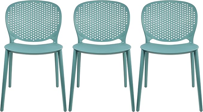 2xhome Set of 3 Patio Dining Chairs | Modern Stackable Outdoor Pool Side Chair | Weather Resistant Plastic for Yard, Porch, Balcony, Kitchen, Teal