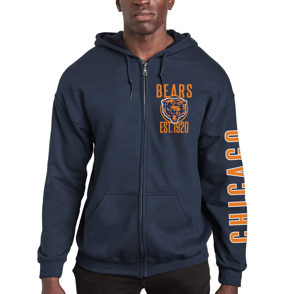Junk Food Clothing x NFL - Chicago Bears - MVP Zip Hoodie - Unisex Adult Full Zip Hooded Sweatshirt for Men and Women - Size Large