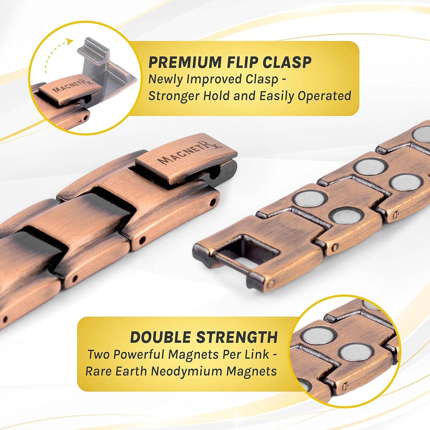 MagnetRX® Pure Copper Magnetic Bracelet - Magnetic Copper Bracelets for Men - Adjustable Length with Sizing Tool (Leo Style)