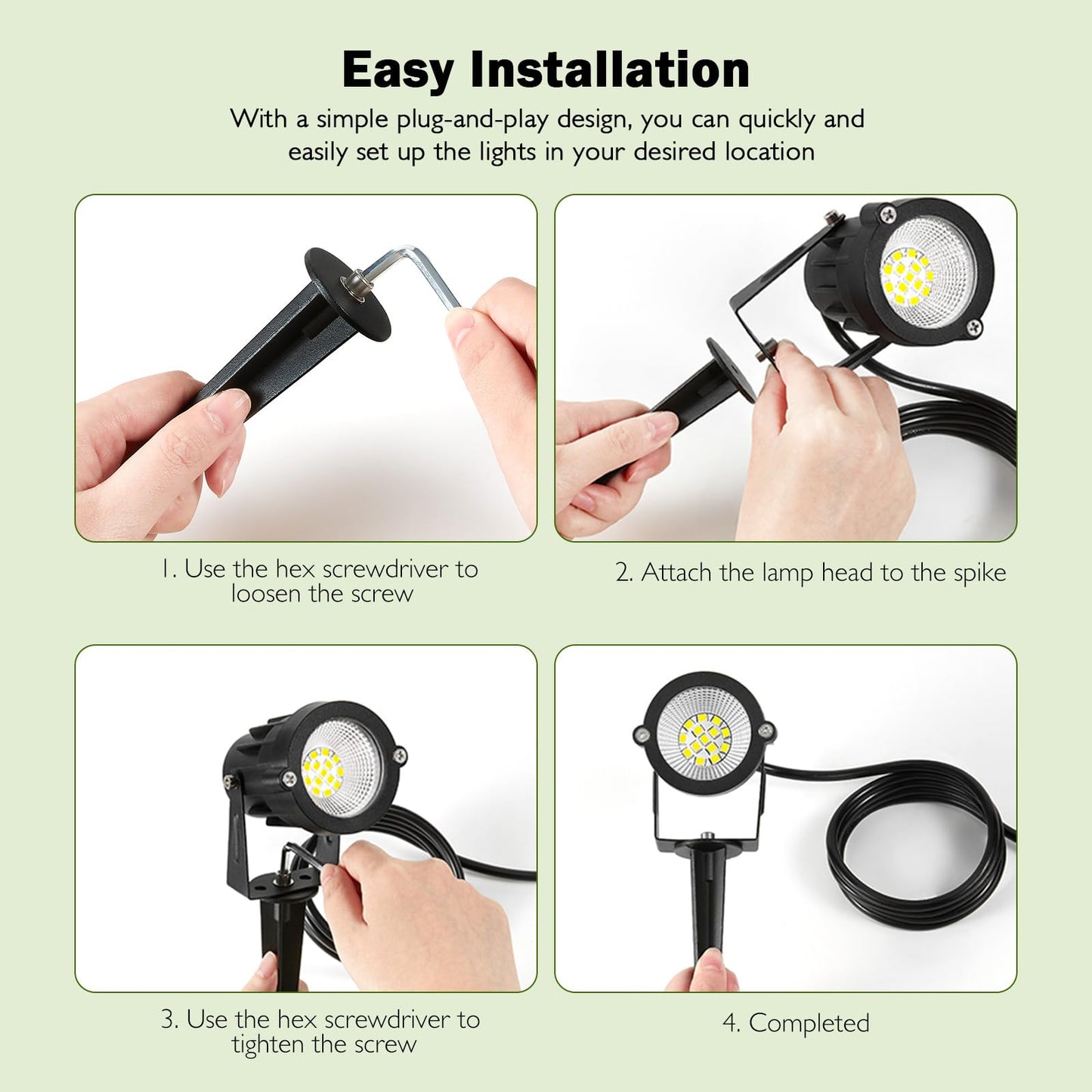 Outdoor Spotlight Cool White 6000K, 10W LED Spot Lights Outdoor for Yard Garden Tree, 120V Plug in Landscape Lighting with IP65 Waterproof for Halloween Christmas Decor, 4 Pack