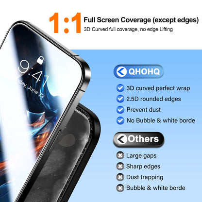 QHOHQ 3 Pack Screen Protector for iPhone 14 / iPhone 13 [6.1 Inch] with 3 Pack Tempered Glass Camera Lens Protector, Ultra HD, 9H Hardness,Case Friendly