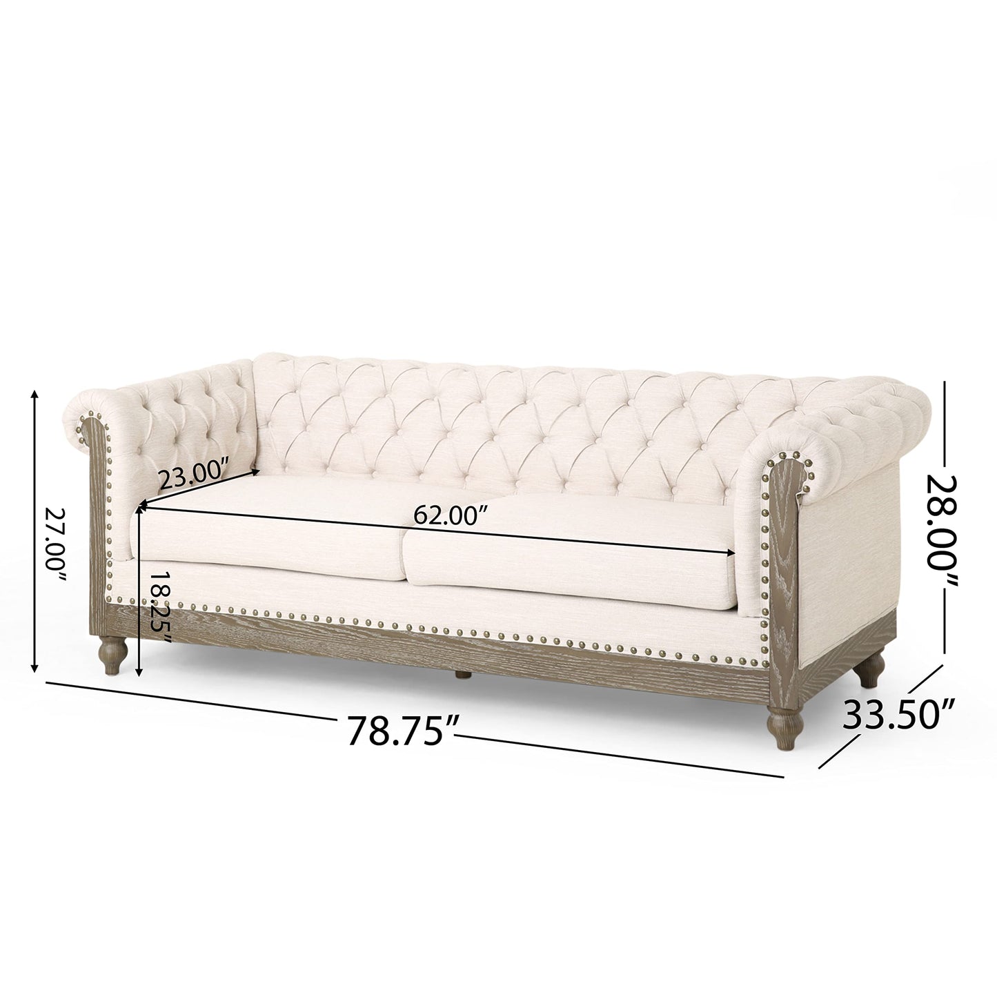 Merax Upholstered PU Chesterfield 3 Seat Sofa, Classic Retro Style Leather Couch Rolled Arm for Living Room Bedroom Office, Dark Brown