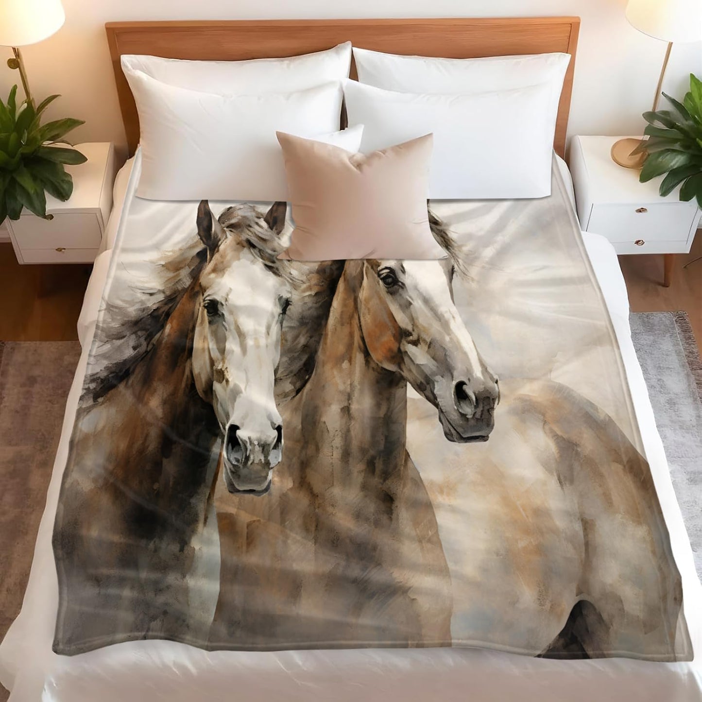 PAOABIU Horse Blankets, Western Horse Throw Blanket for Couch Bed Sofa, Animal Girls Blankets and Throws - Super Soft Cozy Plush Flannel Blanket Gifts & Decor, 66x90