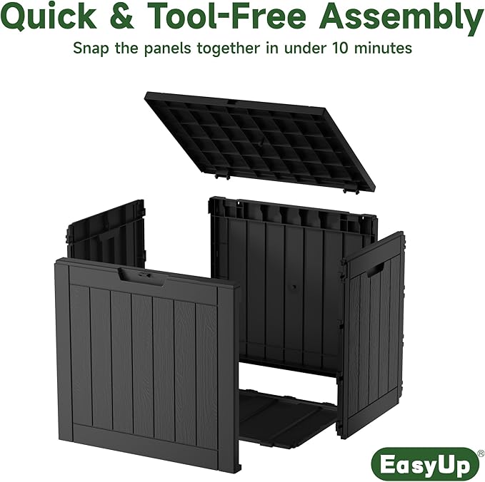 EasyUp 33 Gallon Resin Deck Box Waterproof, UV Resistant Outdoor Storage Box for Delivery, Porch, Patio and Garden, Stripe Black