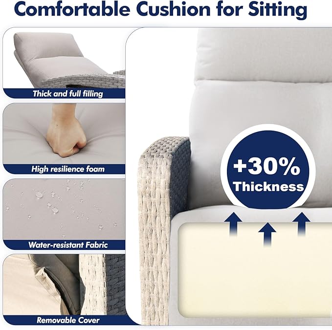 Outdoor Recliner Chair Set of 2, Wicker Patio Recliners with Adjustable Backrest and Extended Foot Rest, Reclining Patio Chairs with Flip Table & Removable Cushion Cover for Porch