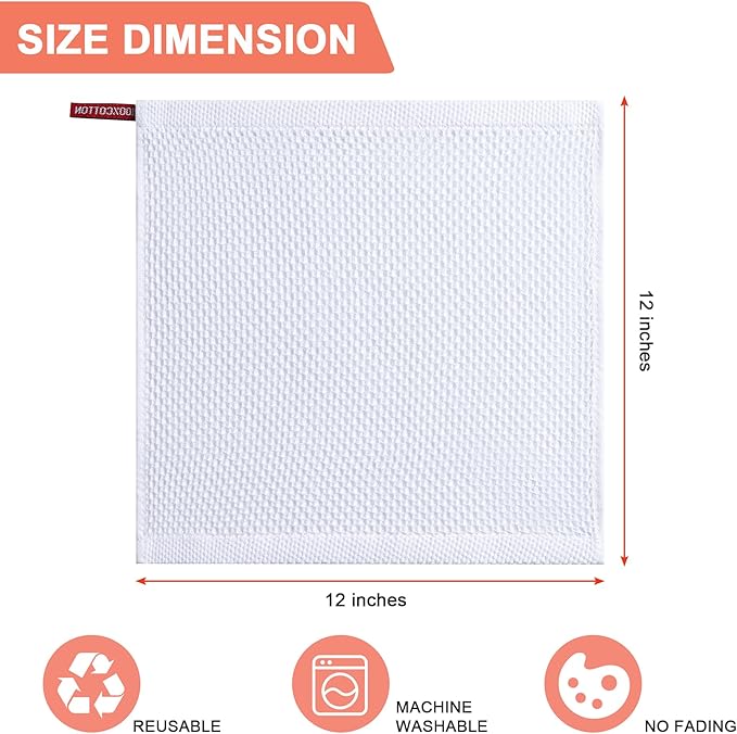 BOOMIBOO 6-Pack Kitchen Dish Cloths, 100% Cotton Waffle Weave, Ultra Soft