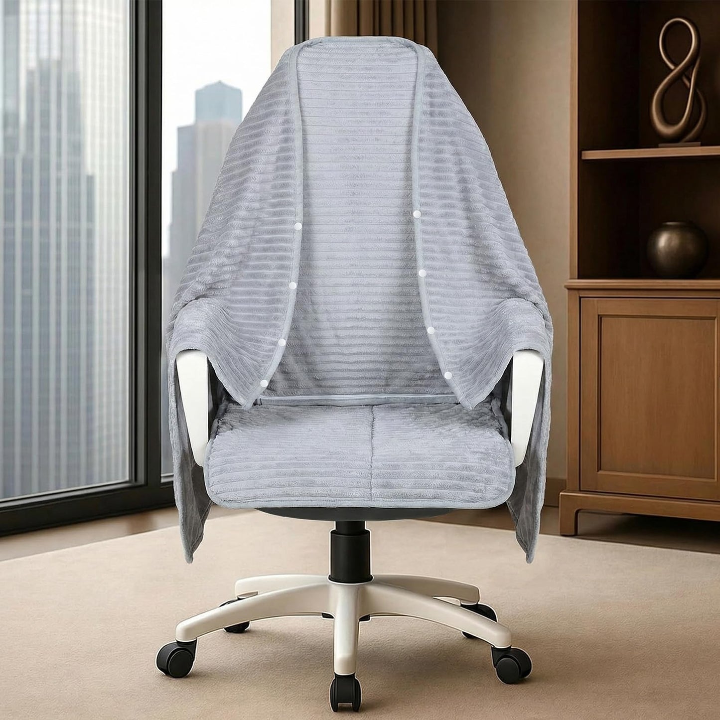 Himake Cozy Office Chair Blanket, Grey Striped Flannel Fleece Desk Wearable Blanket for Work, Work from Home Gifts & Practical Gifts for Cold People Stay Warm with Chair Wrap Attaches