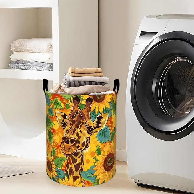 Cute Giraffe Surrounded by Sunflowers Laundry Basket