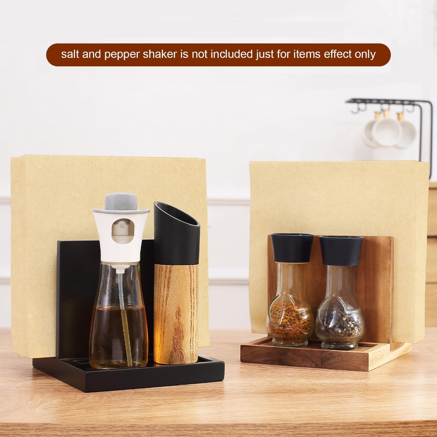 EVERBBKING Napkin salt pepper holder Wooden Napkin Holder for Salt and Pepper Shakers Caddy,Suitable for Kitchen, Restaurant, Bar, Office, Parties, Home Décor
