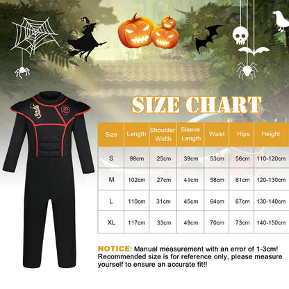 Aomig Kids Halloween Fancy Dress Costume with Ninja Accessories, Warrior Muscle Costume for Boys Girls, Luxury Role Play Outfit for Halloween Cosplay Theme Party (M)