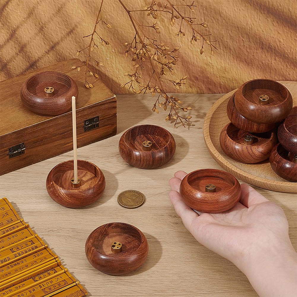 INTERWARM 12Pcs Wood Incense Burner Holder, Incense Holder for Stick 4 Holes Bowl Ash Catcher Aromatherapy Ornament Bowl Shape Censer Home Decoration for Home Decor Meditation Yoga Easter(Brown)