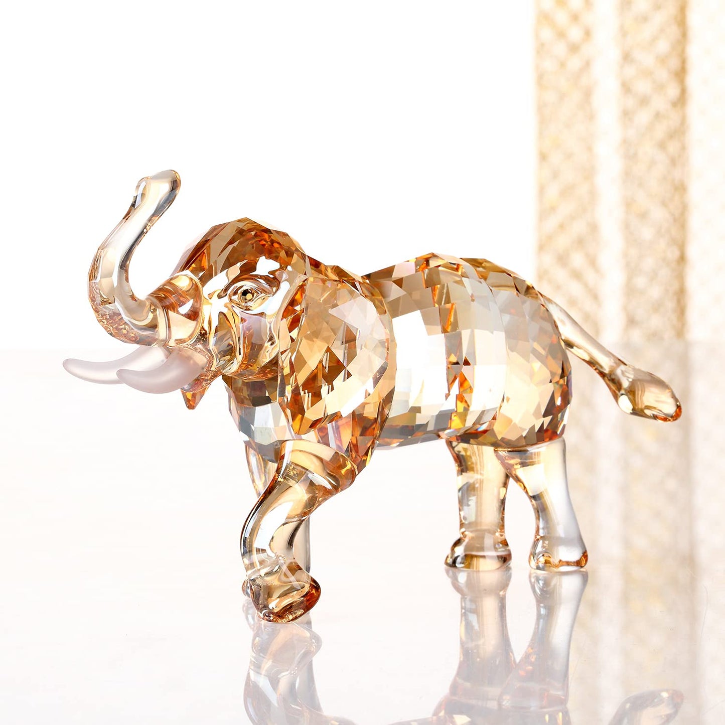 DOJOZ Crystal Lucky Elephant Figurine Collection Ornament Statue Animal Collectible Home Decor (Gold)