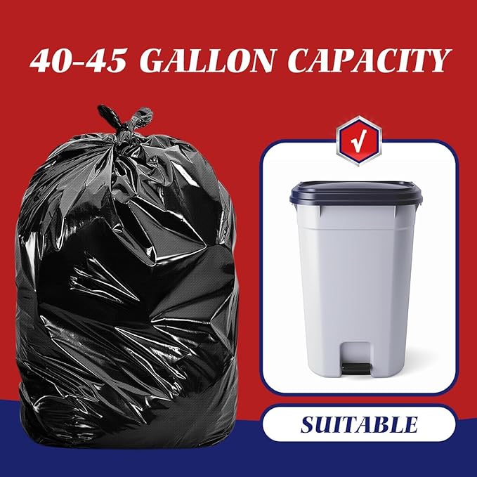 Teivio Trash Bags, 40-45 Gallon,