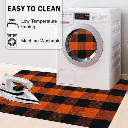 WAYYE Buffalo Plaid Outdoor Rug Checkered Area Rug Washable Doormats Indoor Outdoor Rugs for Layered Front Door Mats, Porch, Entryway, Kitchen, Farmhouse (Orange and Black Plaid, 2'3'' x 3'7'')