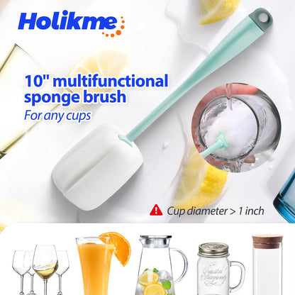 Holikme Bottle Brush Tube Cleaning Lab Set with Long Handle, Cup Cleaner for Washing Narrow Neck Beer Wine Decanter Pipes Lids Sinks Cap Covers, Green