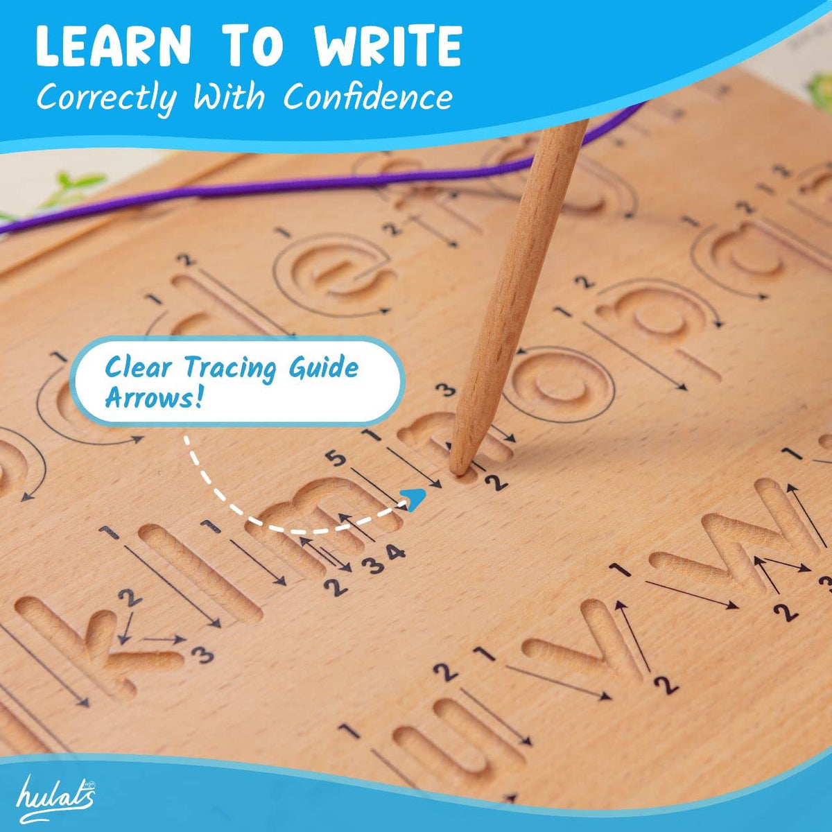 Hulats Learn to Write - Number & Letter Tracing Boards with Direction Arrows - Montessori Wooden Alphabet & Numbers Board Set, Ages 3-5 - Deep Grooved Handwriting Practice, Screen-Free