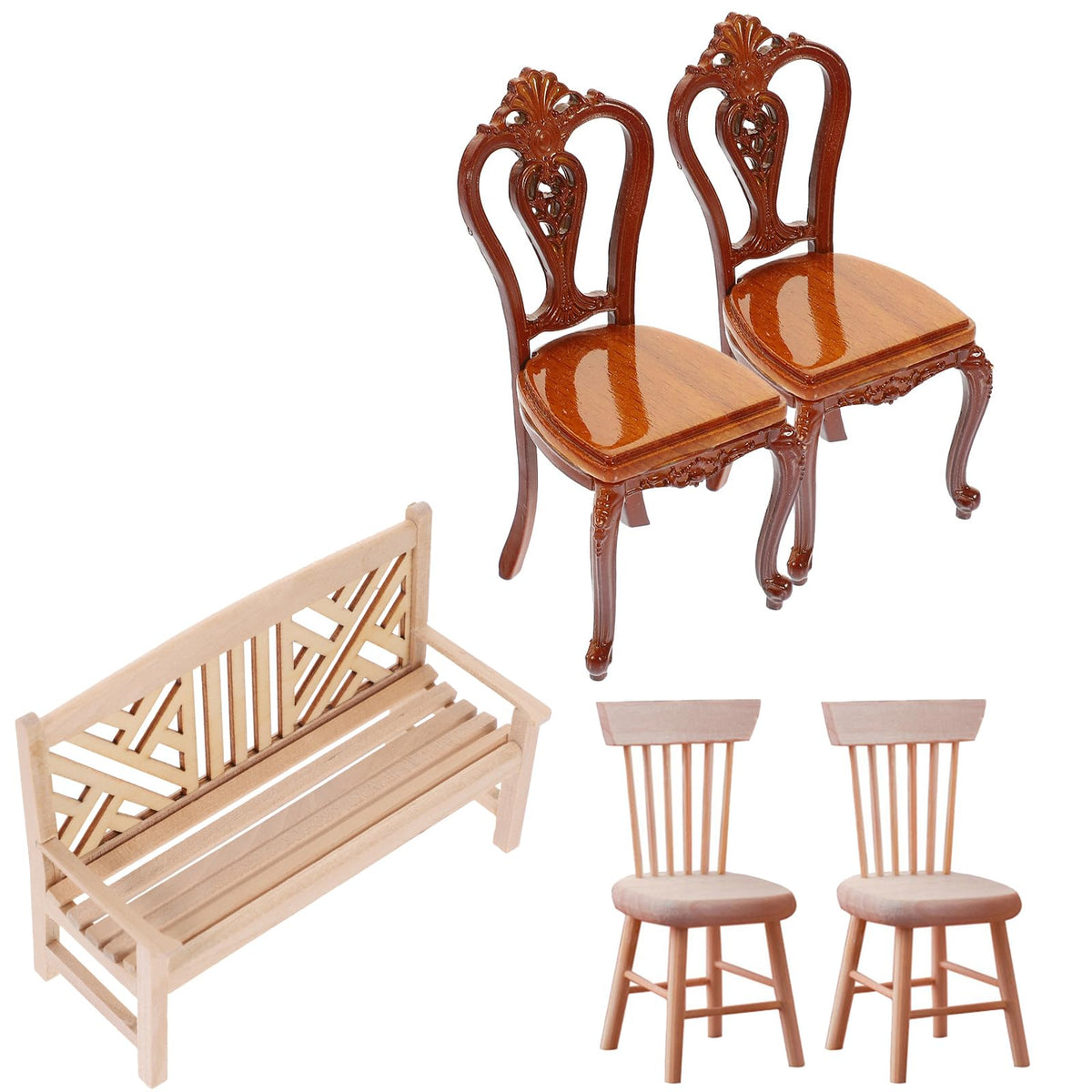 Wooden Dollhouse Chairs Miniature Dollhouse Furniture