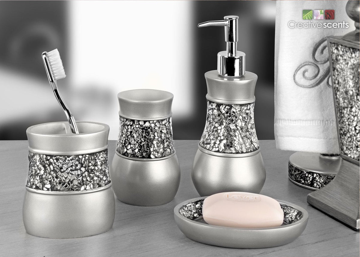 Creative Scents Crackled Glass Soap Dish for Bathroom, Decorative Dry Bar Soap Holder, Best Dishes for Sink/Bath/Shower Decor.