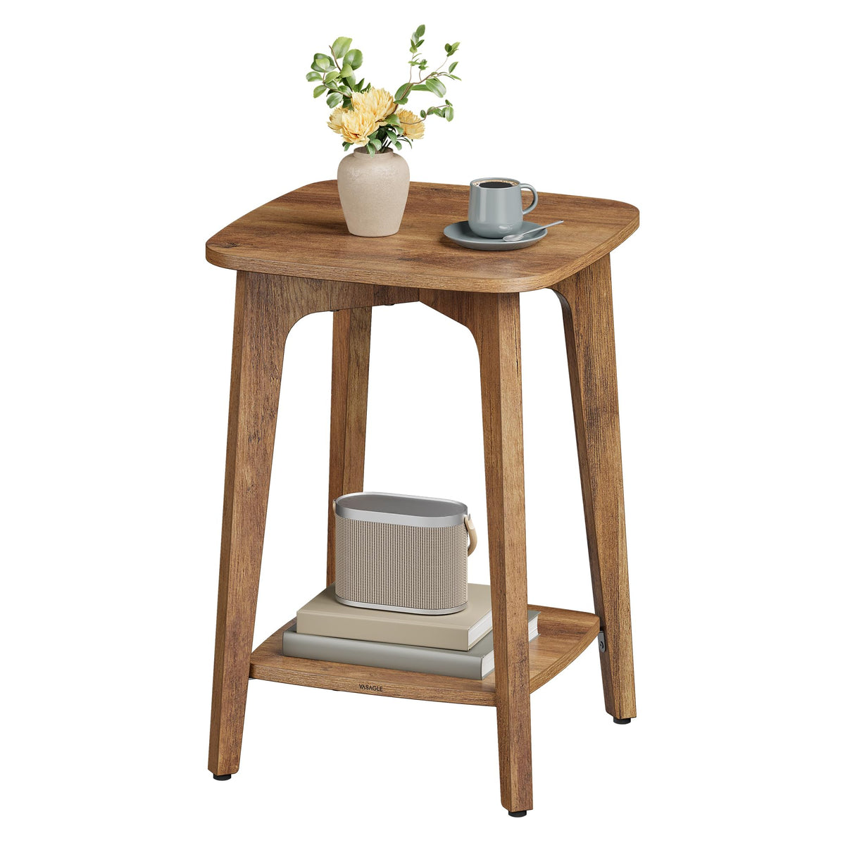VASAGLE MAEZO Collection - Side Table, 2-Tier Small Square End Table, Nightstand with Tapered Legs, Curved Transitions, for Small Spaces, Living Room, Bedroom, Honey Brown ULET236K01