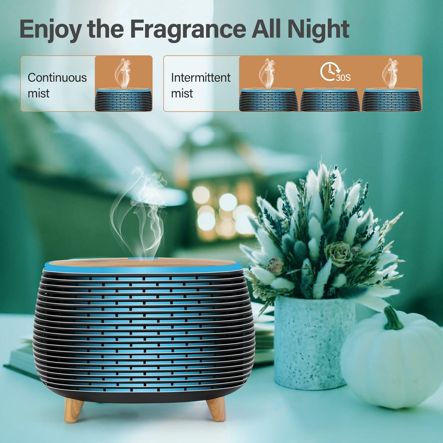 Diffuserlove Diffuser Essential Oil Diffusers 400ML Aromatherapy Air Diffuser for Home Bedroom Office Room Aroma Diffuser with 7 Color Lights Intermittent Mist Mode