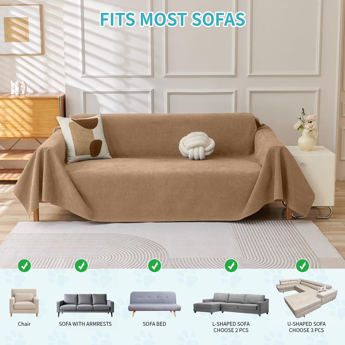 Warmstar Couch Protector from Cat Claws, Waterproof Couch Cover Anti Slip,Couch Cover 3 Cushion Sofa Washable,Anti-Scratch Pet Sofa Cover Heavy Duty,91"X150", Brown