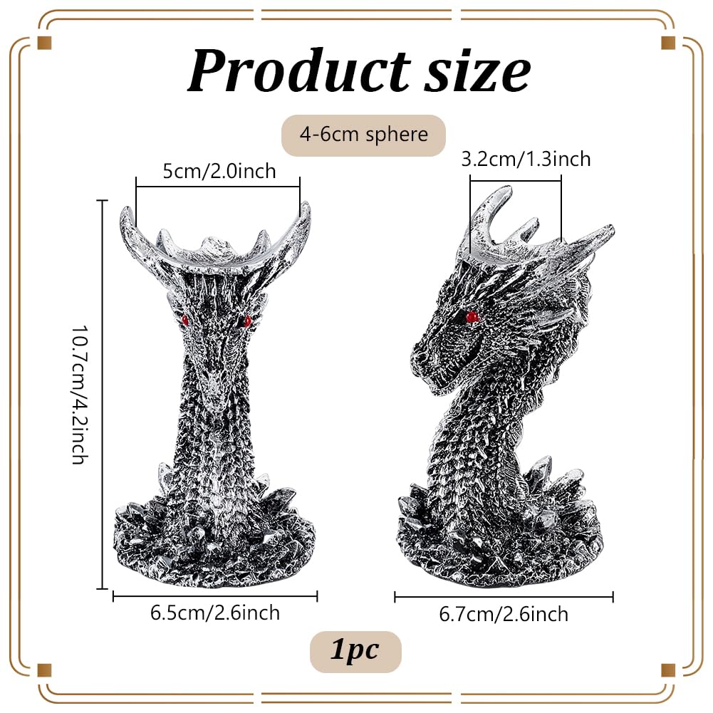 PH PandaHall Dragon Head Crystal Ball Stand Resin Orb Holder Base Crystal Ball Holder Sphere Stand Holder for 40~60mm Sphere Photography Props Room Home Table Decoration, Silver