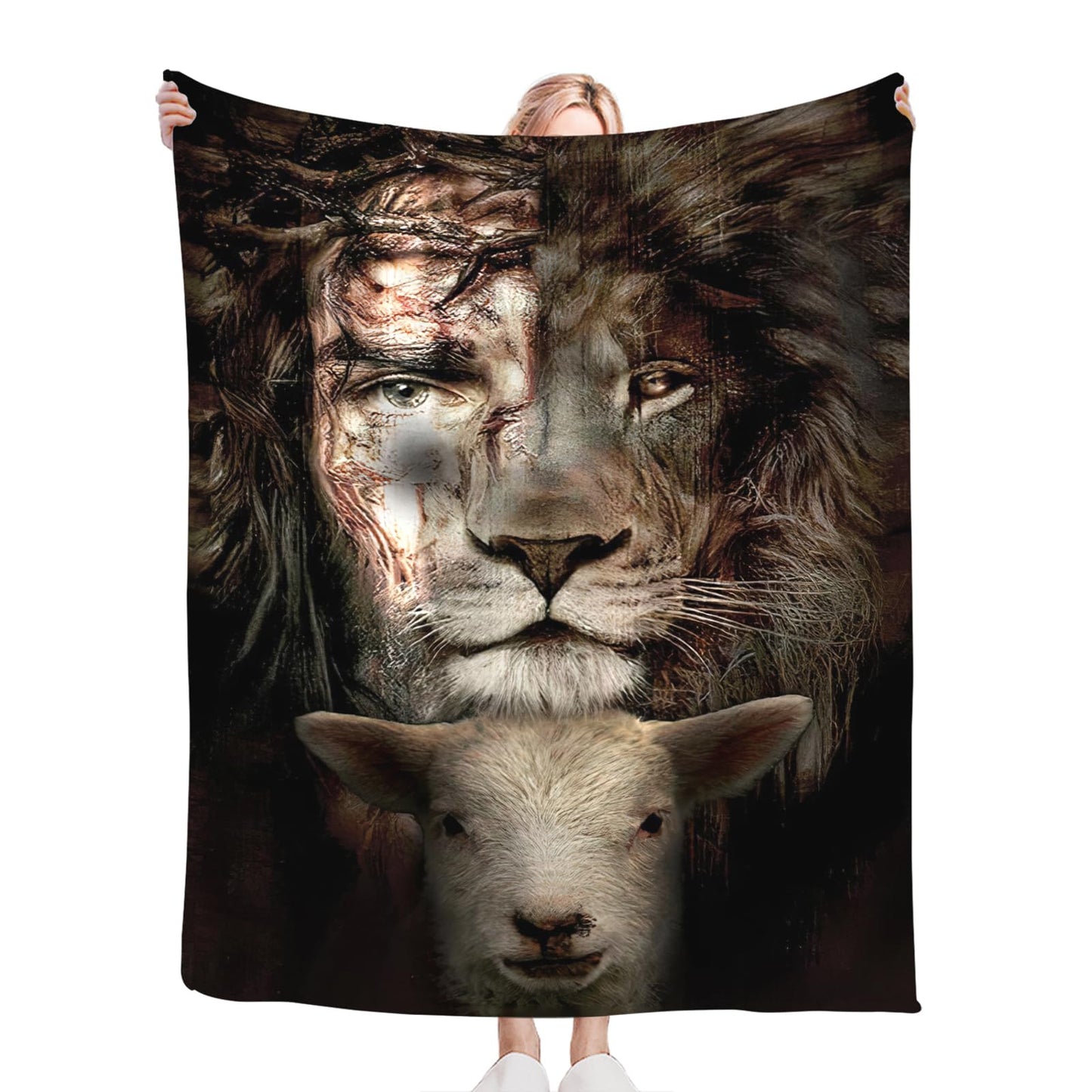 Tijuboni Jesus Lion Lamb Throw Blanket Christian Religious Gifts for Women Men Girls Boys Kids Adults Soft Flannel Fleece Blanket for Couch Sofa Bed Home Decor 40"x50"