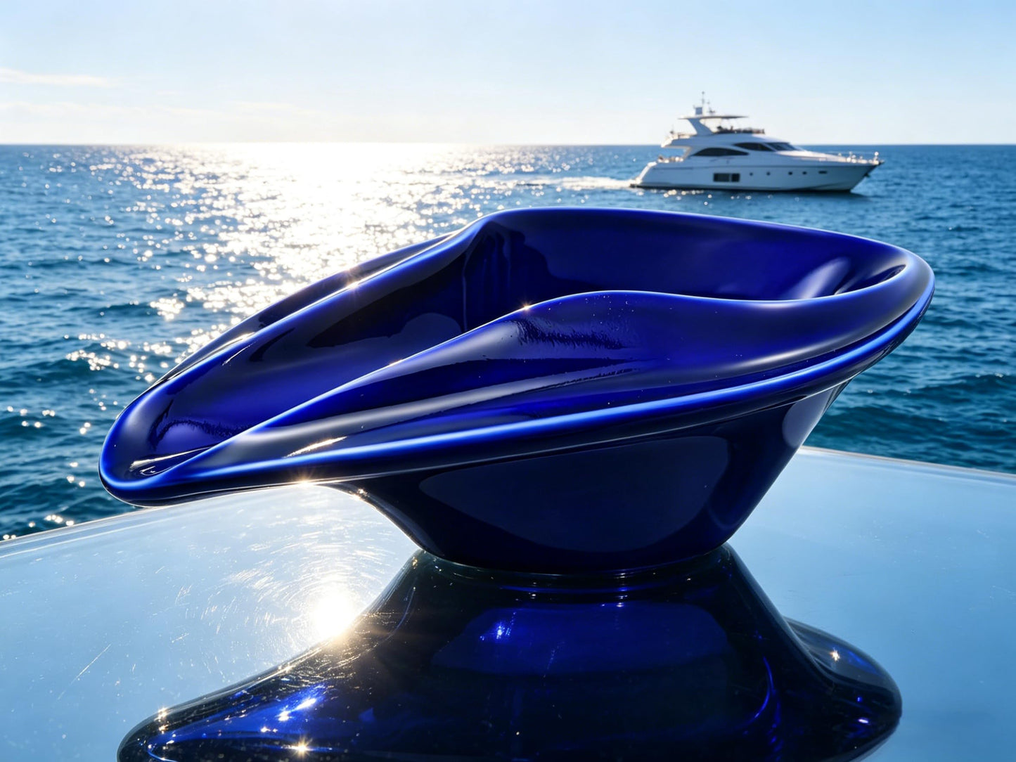 Ceramic Decorative Bowl Luxury Yacht-Inspired – Sculptural Glossy Blue Design, Modern Catchall Tray for Desk, Entryway & Coffee Table Home Décor