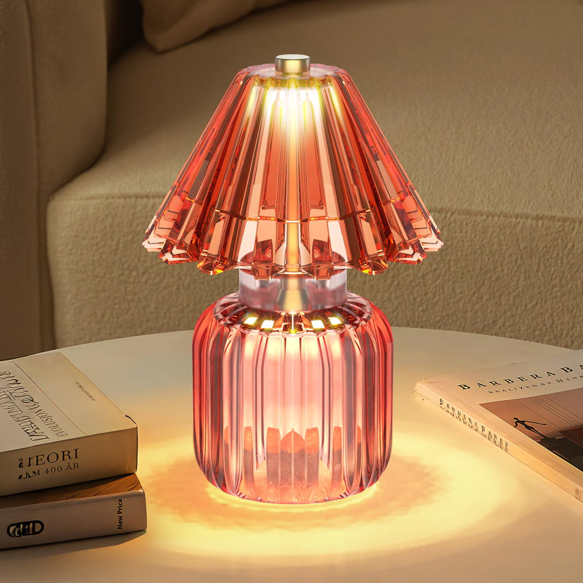 SisiHokai Small Battery Operated Lamp with Timer, Tiny Cordless Glass Table Lamp for Home Decor, Kitchen, Bathroom, Birthday Gift for Women, Jelly Red