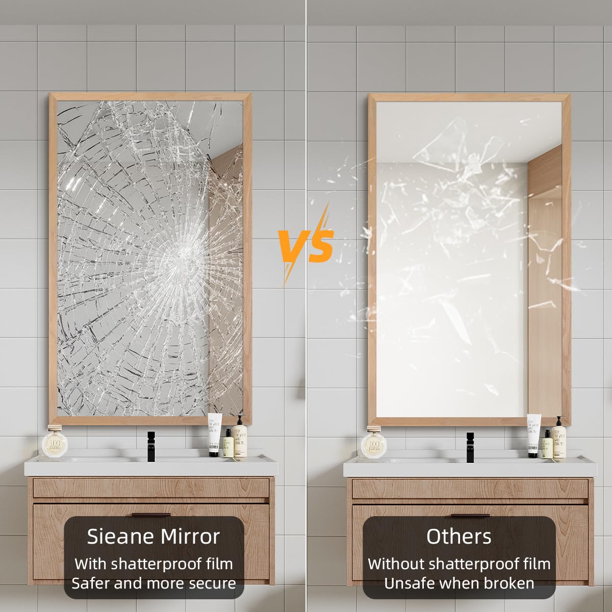SIEANE 30" x 36" Natural Wood Framed Wall Mirror, HD Rustic Wooden Bathroom Vanity Mirror, Shatterproof, Waterproof, Rectangle Decor Farmhouse, Bedroom, Entryway, Horizontal/Vertical