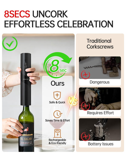 CIRCLE JOY Rechargeable Wine Opener Electric Wine Bottle Opener 7-in-1 Wine Gift Set with Electric Vacuum Pump, Charging Station, Foil Cutter, Wine Aerator Pourer and 2 Wine Stoppers