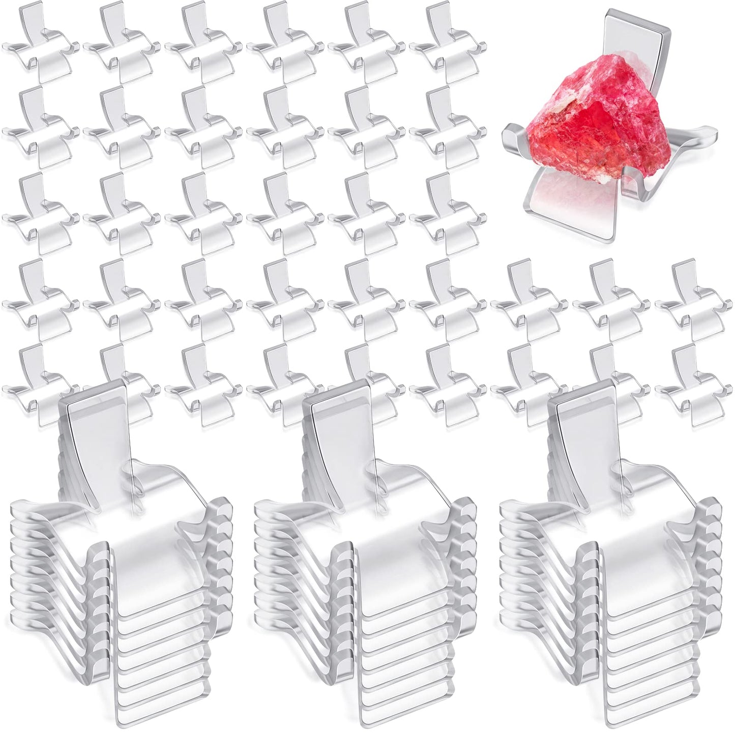 CHENGU 100 Packs Acrylic Triangle Display Holder Clear Plastic Display Easel Stands Crystal Display Clear Display Stand Collectibles Acrylic Stands for Rock Mineral Agate Coral Geodes(Small)